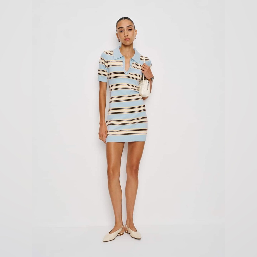 Reformation Hadley Cotton Polo Sweater Dress Blue - Size S